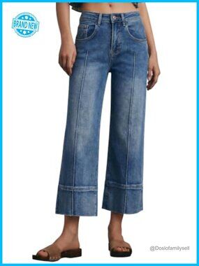 Womens Wide Leg Baggy Cropped Jeans High Waist Stretch Denim Capri Pants